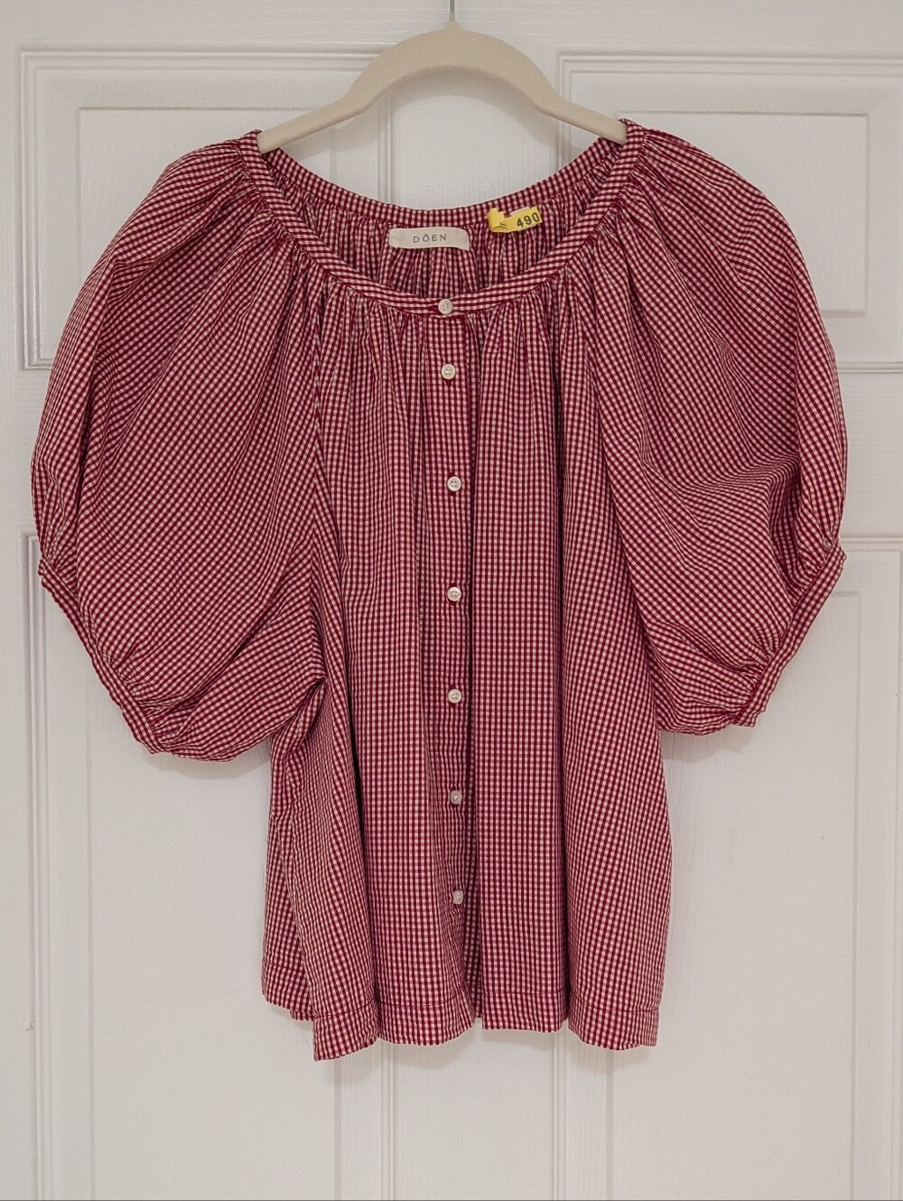 PRICE IS FIRM - Doen June Top Cerise Paris Gingham Medium - Picture 6 of 10